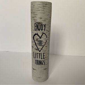 Birch Tree Vase “Enjoy the Little Things” Nature white black heart 7.75” EUC